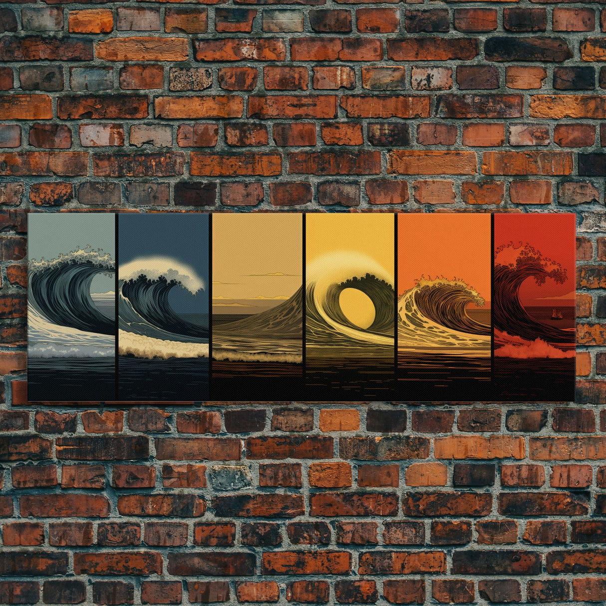 Warhol Inspired Pop Art Print, 6 Phases Of The Ocean Wave, Sunset To Sunrise, Beach Decor, Pop Art Painting Framed Canvas Print