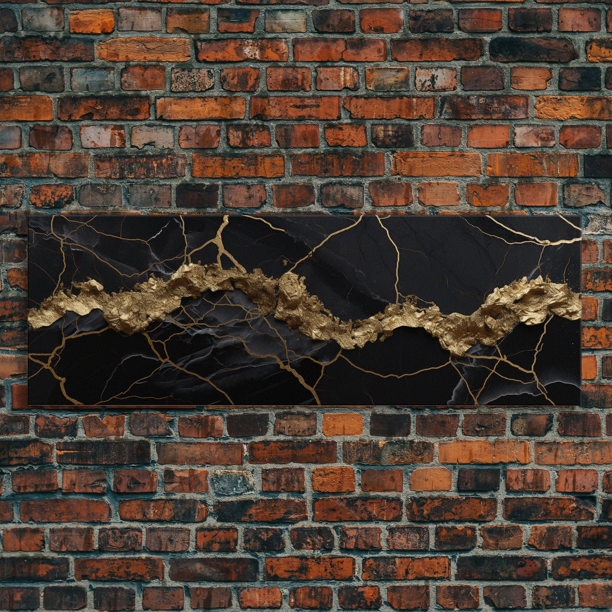 Black and Gold Marble Canvas Wall Art, Abstract Canvas Art, Panoramic Art, Large Wall Art, Marble Wall Decor, Large Canvas Art, Modern Art