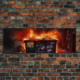 A Bigger Dumpster Fire, Panoramic Canvas Print, Framed Wall Art, Wall Decor, Graffiti Art