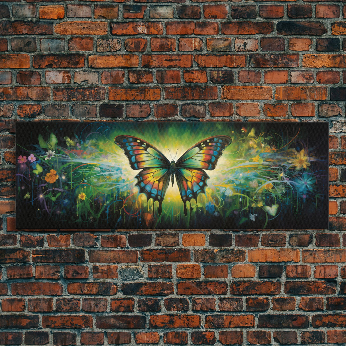 Panoramic Extra Wide Butterfly Wall Art Canvas Print, Framed Wall Art, Girl's Room Decor, Kid Room Art, Christmas Gift