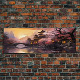 Dawn In Kyoto, Japan - Framed Canvas Print - Panoramic Painting Wall Art - Cute Wall Decor - Japanese Style Art