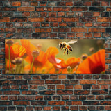 Panoramic Macro Photo Of a Honey Bee, Framed Canvas Print, Nursery Decor, Bee Art, Unique Wall Art / Gift Idea