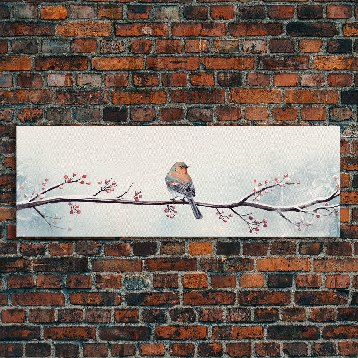 Panoramic Print Of a Bluebird On A Tree Branch, Framed Canvas Print, Winter Centerpiece, Autumn Decor, Fall Decor, Cute Wall Art