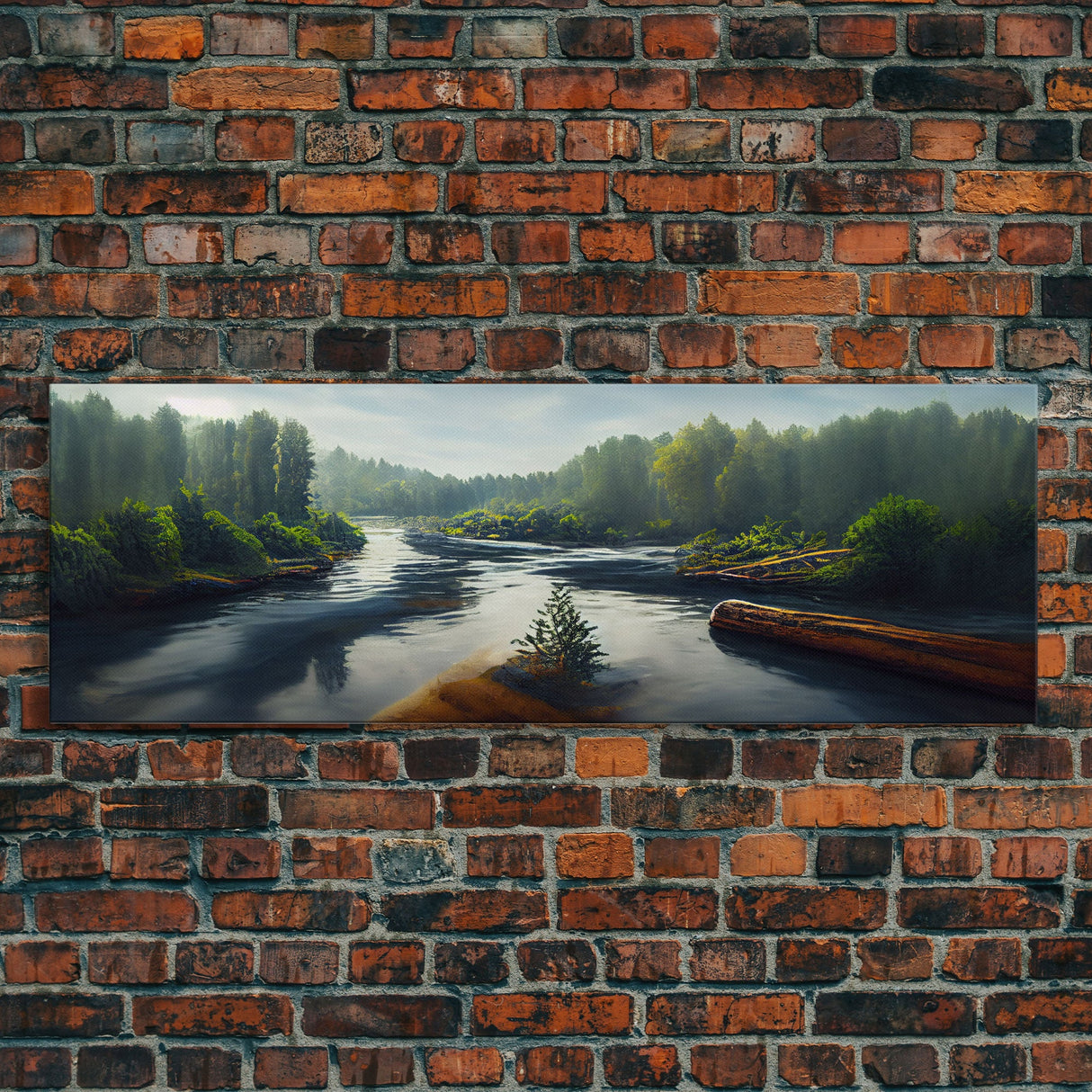 Log Floating Down A River, Extra Large Wall Art, Framed Panoramic Canvas Print, Framed Wall Decor