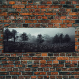 Haunted Cemetery Halloween Art, Extra Large Wall Art, Framed Panoramic Canvas Print, Framed Wall Decor