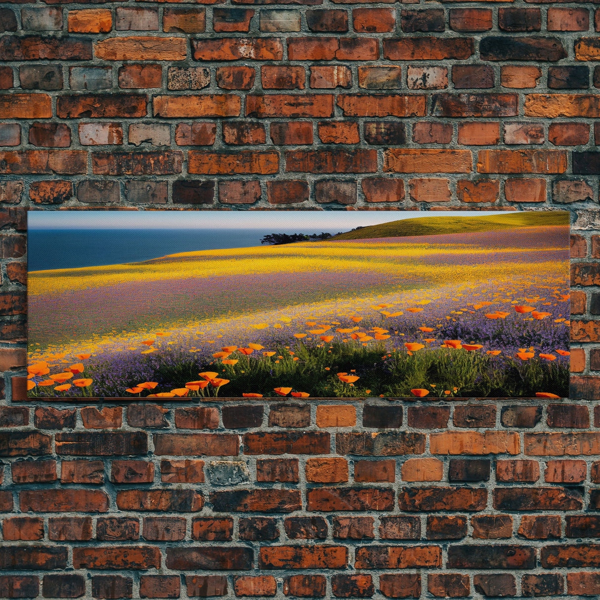 Orange and Purple Flowers in Bloom, Office Poster, Extra Large Wall Art, Framed Panoramic Canvas Print, Framed Wall Decor