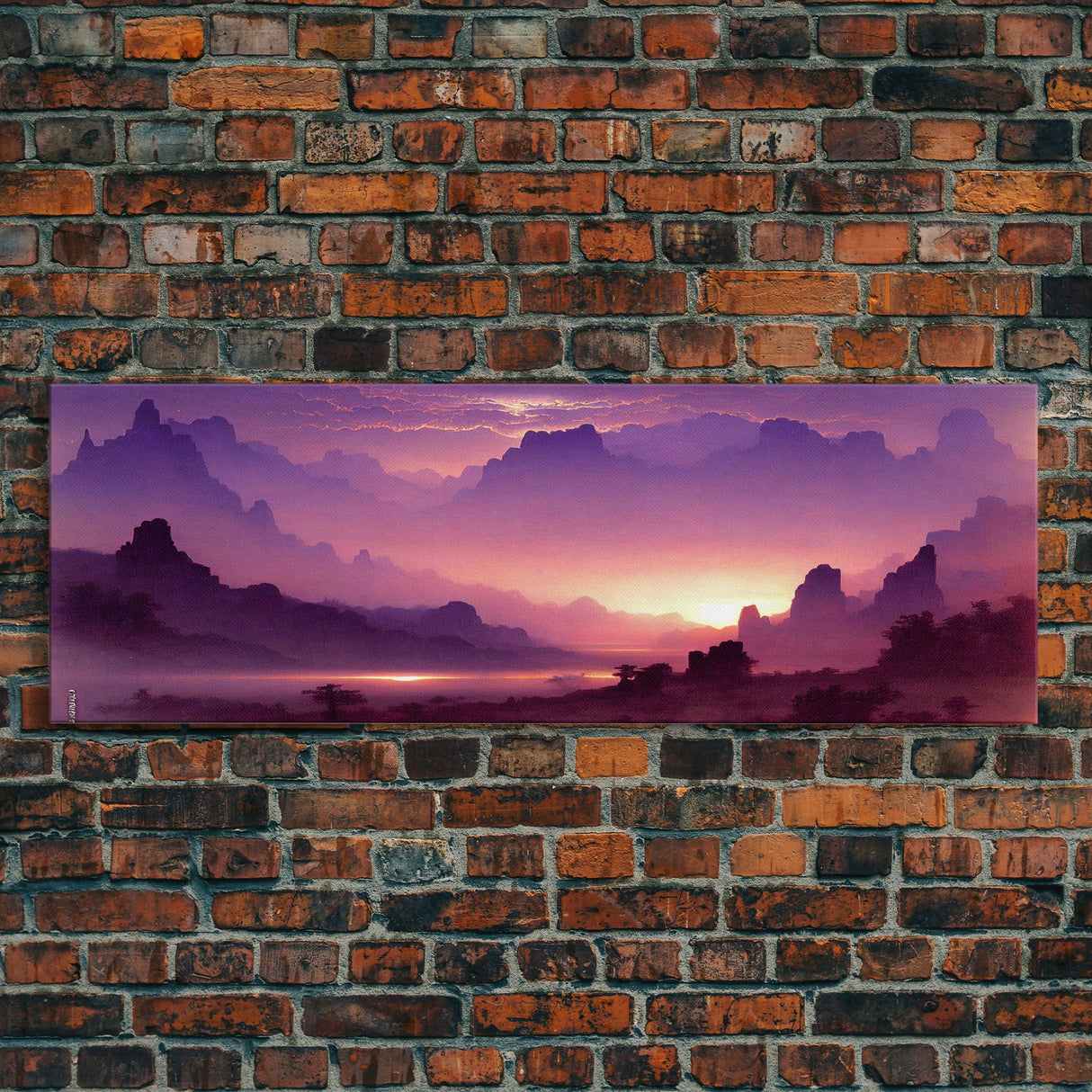 A Beautiful Mountain Scene at Sunset, Extra Large Wall Art, Framed Panoramic Canvas Print, Framed Wall Art