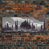 Dystopian Art Deco Style Architecture, Extra Large Wall Art, Framed Panoramic Canvas Print, Framed Wall Decor