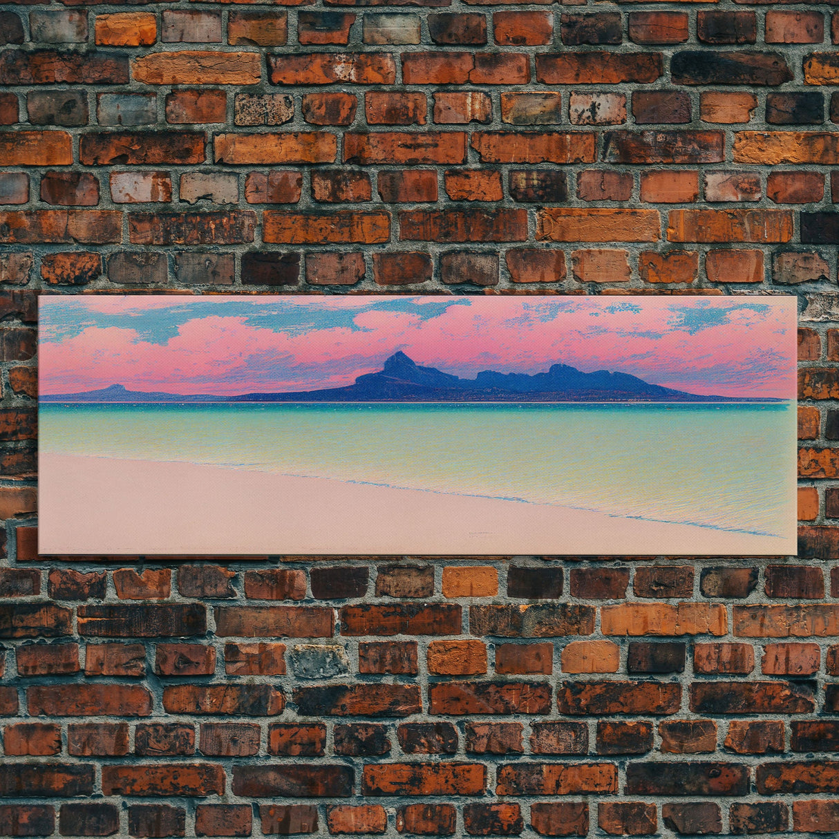 Neon Pink Beach, Cool Abstract Art, Extra Large Wall Art, Framed Panoramic Canvas Print, Framed Wall Art