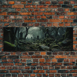 Spooky Overgrown Cemetary Panoramic Canvas Print, Framed Halloween Art, Spooky Decor, Halloween Art, Halloween Wall Art, Halloween Art Print