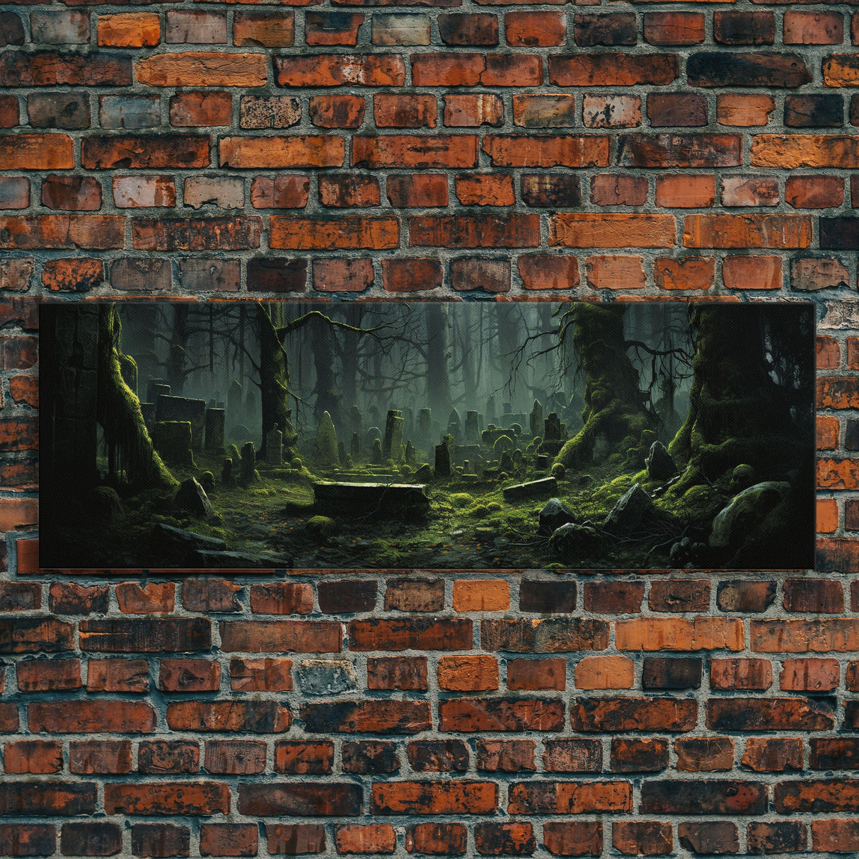 The Reclaimed Graveyard Panoramic Canvas Print, Framed Halloween Art, Spooky Decor, Halloween Art, Halloween Wall Art, Halloween Art Print