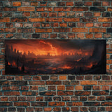 The Burning City Panoramic Canvas Print, Framed Halloween Art, Spooky Decor, Halloween Art, Halloween Wall Art, Halloween Art Print