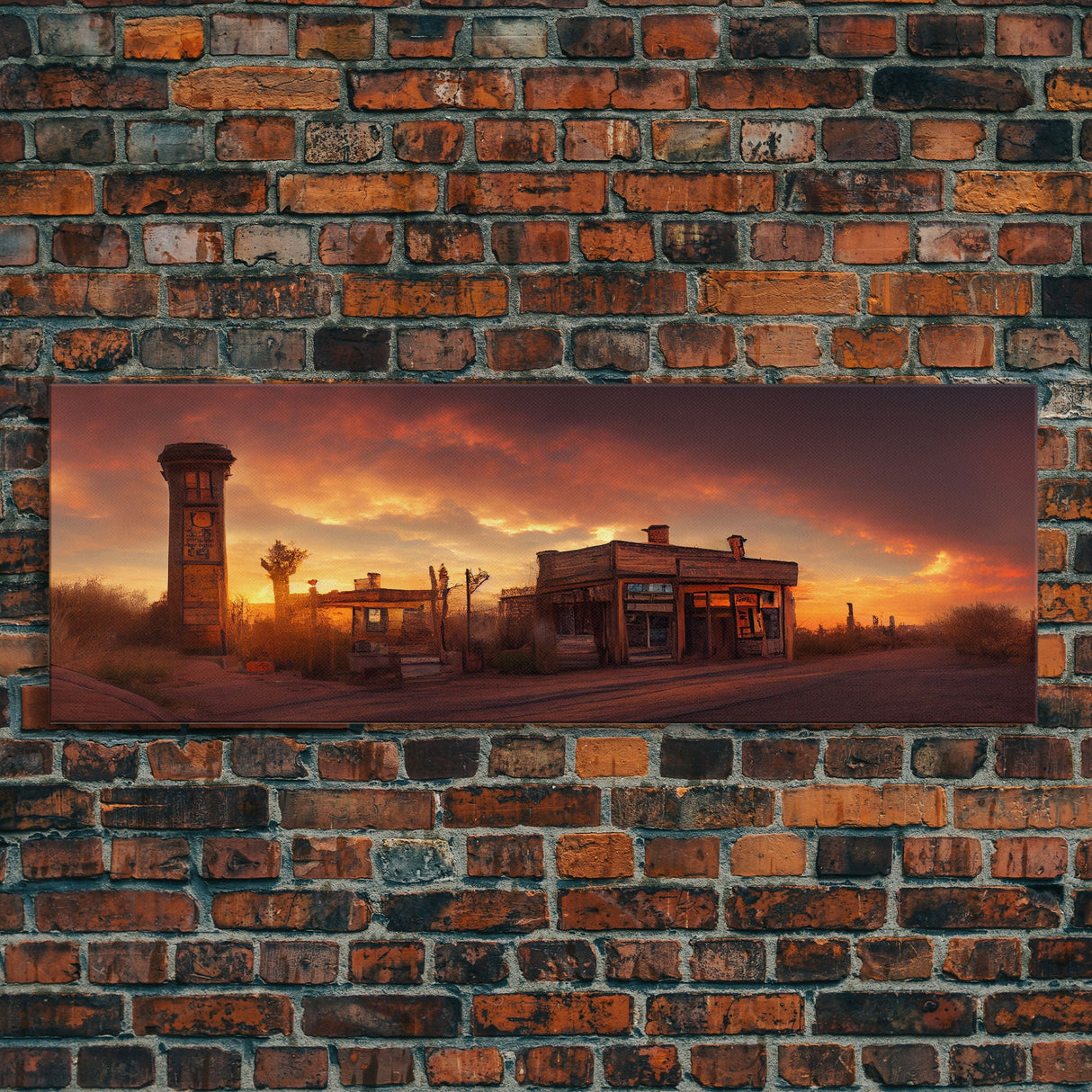 Wild West Abandoned Saloon, Extra Large Wall Art, Framed Panoramic Canvas Print, Framed Wall Art