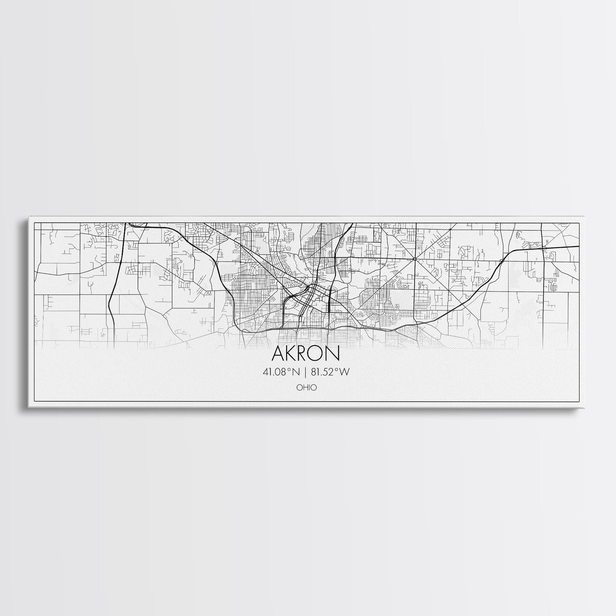 Panoramic Akron City Map, Ohio Art, Map Print, Minimalist Wall Art, Canvas Art, Housewarming Gift, Street Map Art, Closing Gift