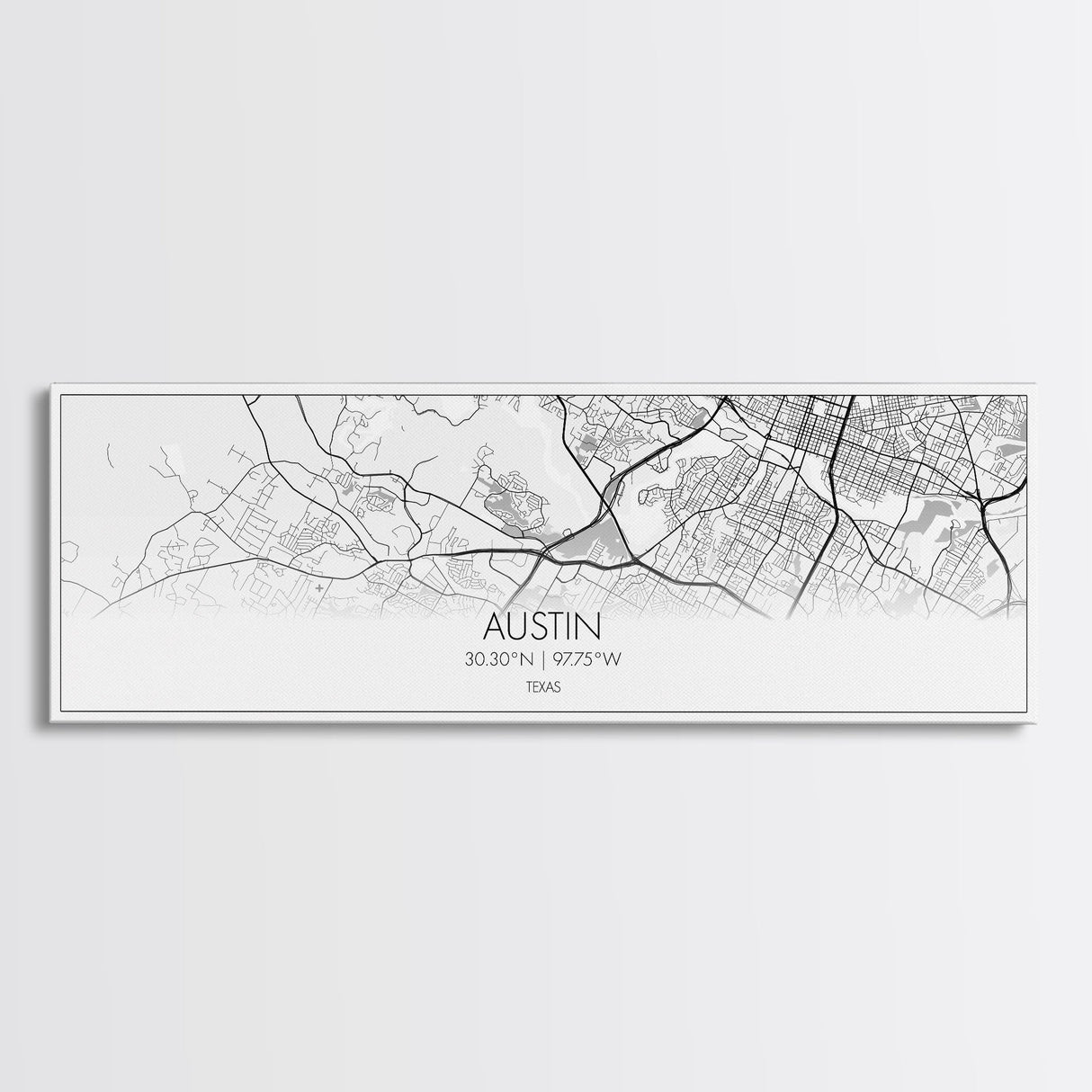 Panoramic Austin City Map, Texas Art, Map Print, Minimalist Wall Art, Canvas Art, Housewarming Gift, Street Map Art, Closing Gift