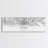 Panoramic Baltimore City Map, Maryland Art, Map Print, Minimalist Wall Art, Canvas Art, Housewarming Gift, Street Map Art, Closing Gift