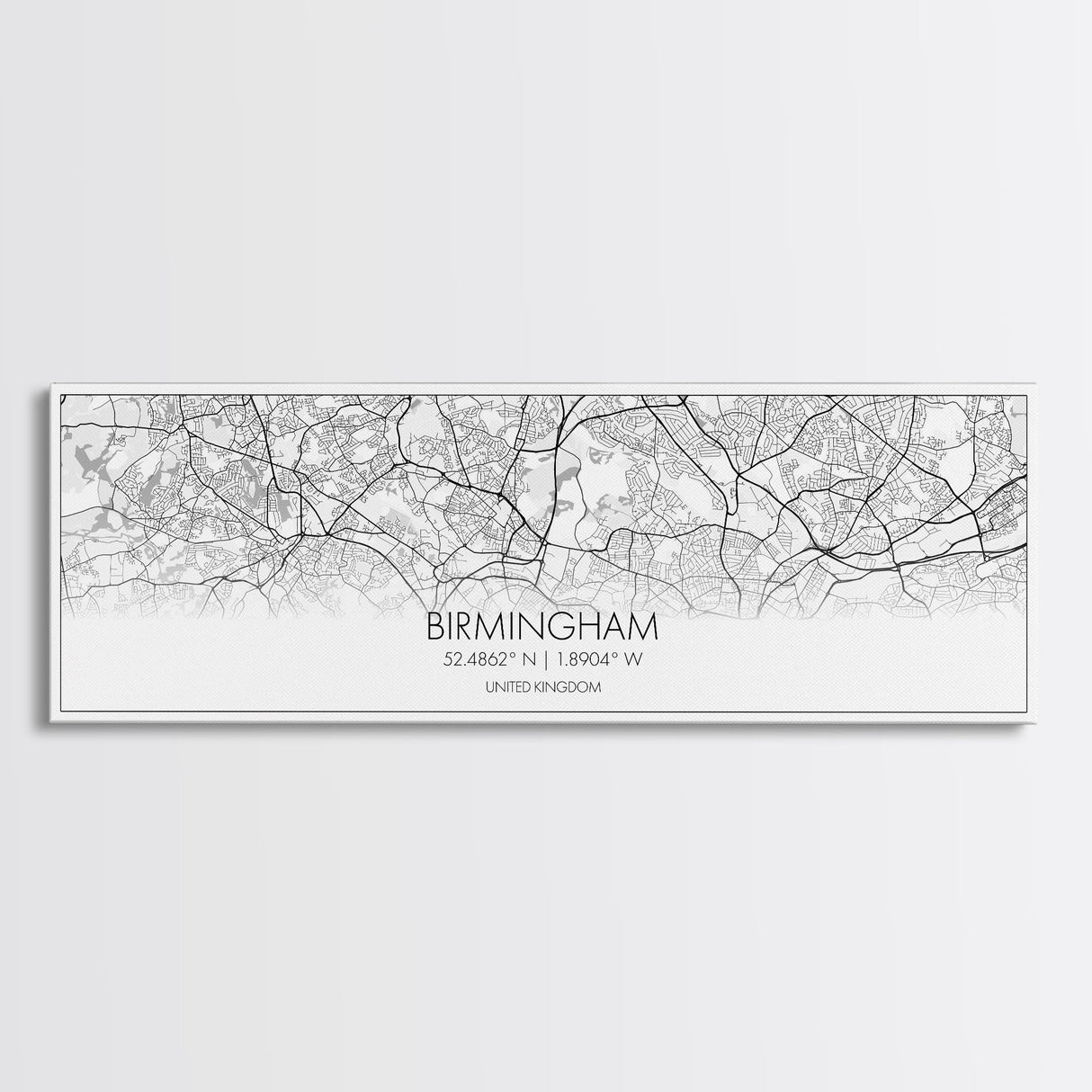 Panoramic Birmingham City Map, United Kingdom Art, Map Print, Minimalist Wall Art, Canvas Art, Housewarming Gift, Street Map, Closing Gift