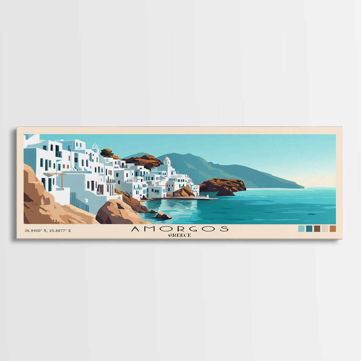 Amorgos, Greece Panoramic Print, Vacation Gift, Greece Wall Art, Beach Painting, Beach Decor, Large Wall Art, Wood Frame Art