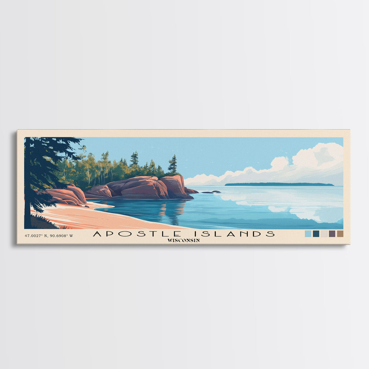 Apostle Islands, Wisconsin Panoramic Beach Print, Vacation Gift, Wisconsin Wall Art, Beach Painting, Beach Decor, Beach Painting