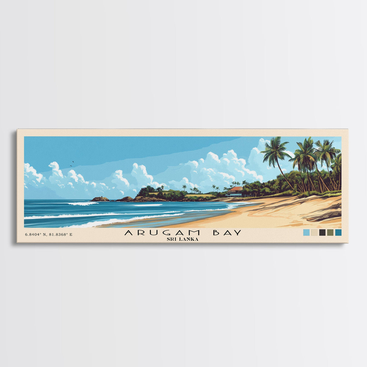 Arugam Bay, Sri Lanka Panoramic Beach Print, Vacation Gift, Sri Lanka Wall Art, Framed Canvas Print, Framed Beach Painting