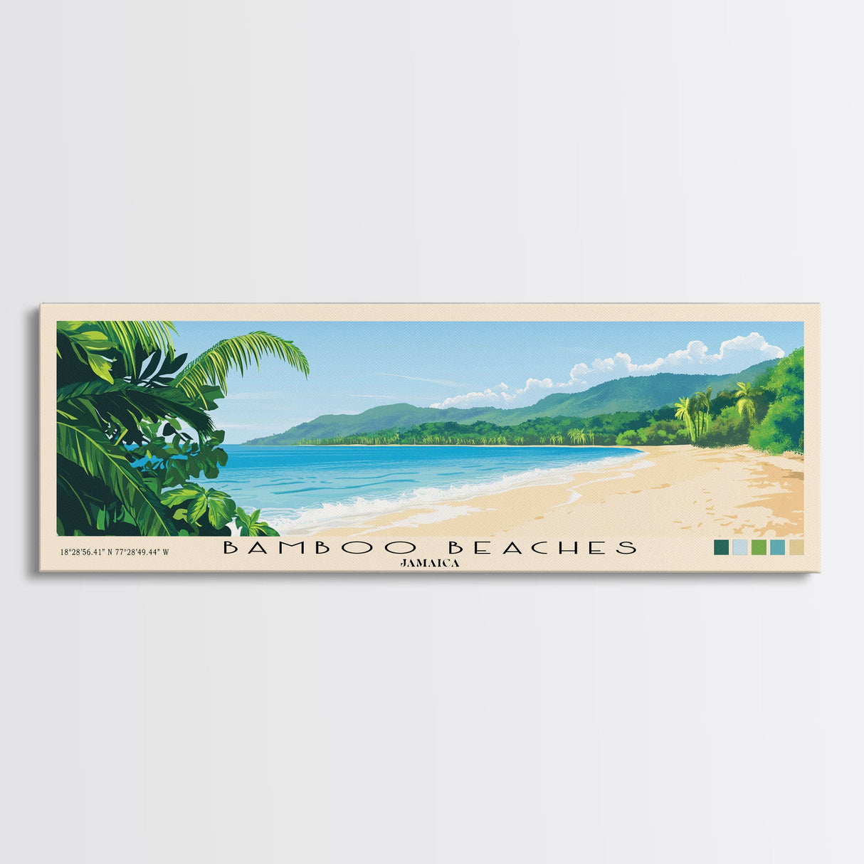 Bamboo Beaches, Jamaica Panoramic Print, Vacation Gift, Jamaica Wall Art, Beach Painting, Beach Decor, Large Wall Art, Wood Frame Art