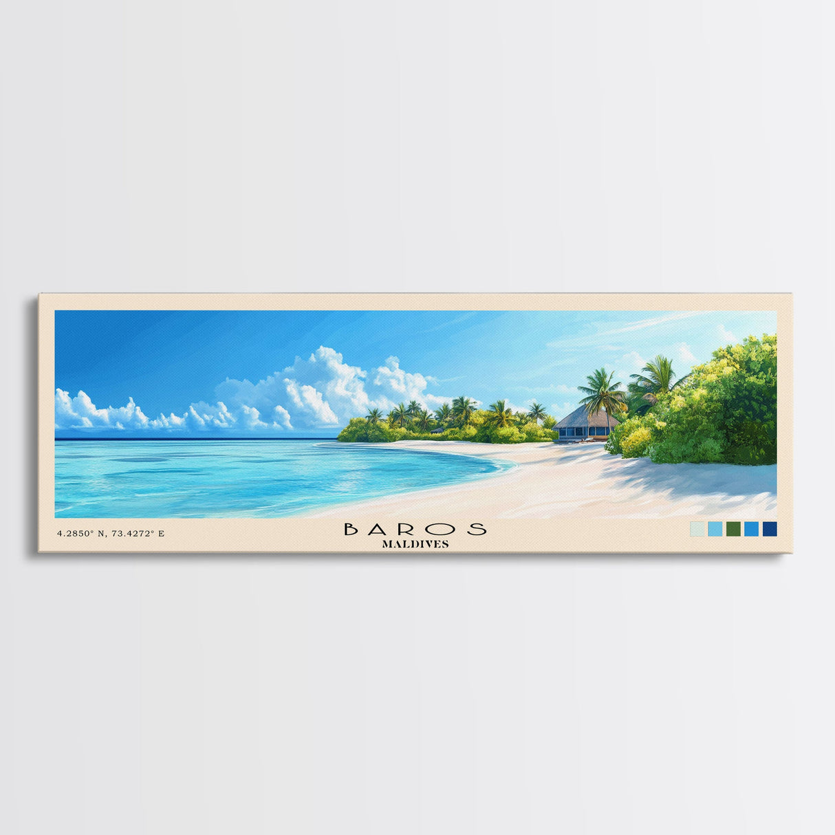 Baros, Maldives Panoramic Print, Vacation Gift, Maldives Wall Art, Beach Painting, Beach Decor, Large Wall Art, Wood Frame Art