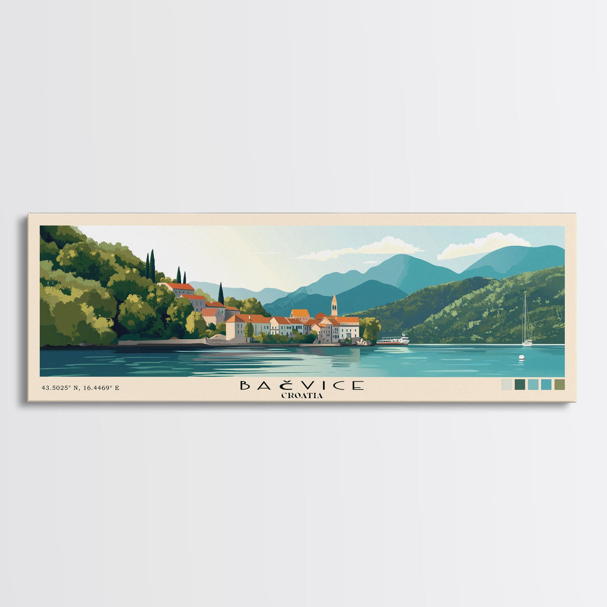 Bačvice, Croatia Panoramic Print, Vacation Gift, Croatia Wall Art, Beach Painting, Beach Decor, Beach Or Lakehouse Art