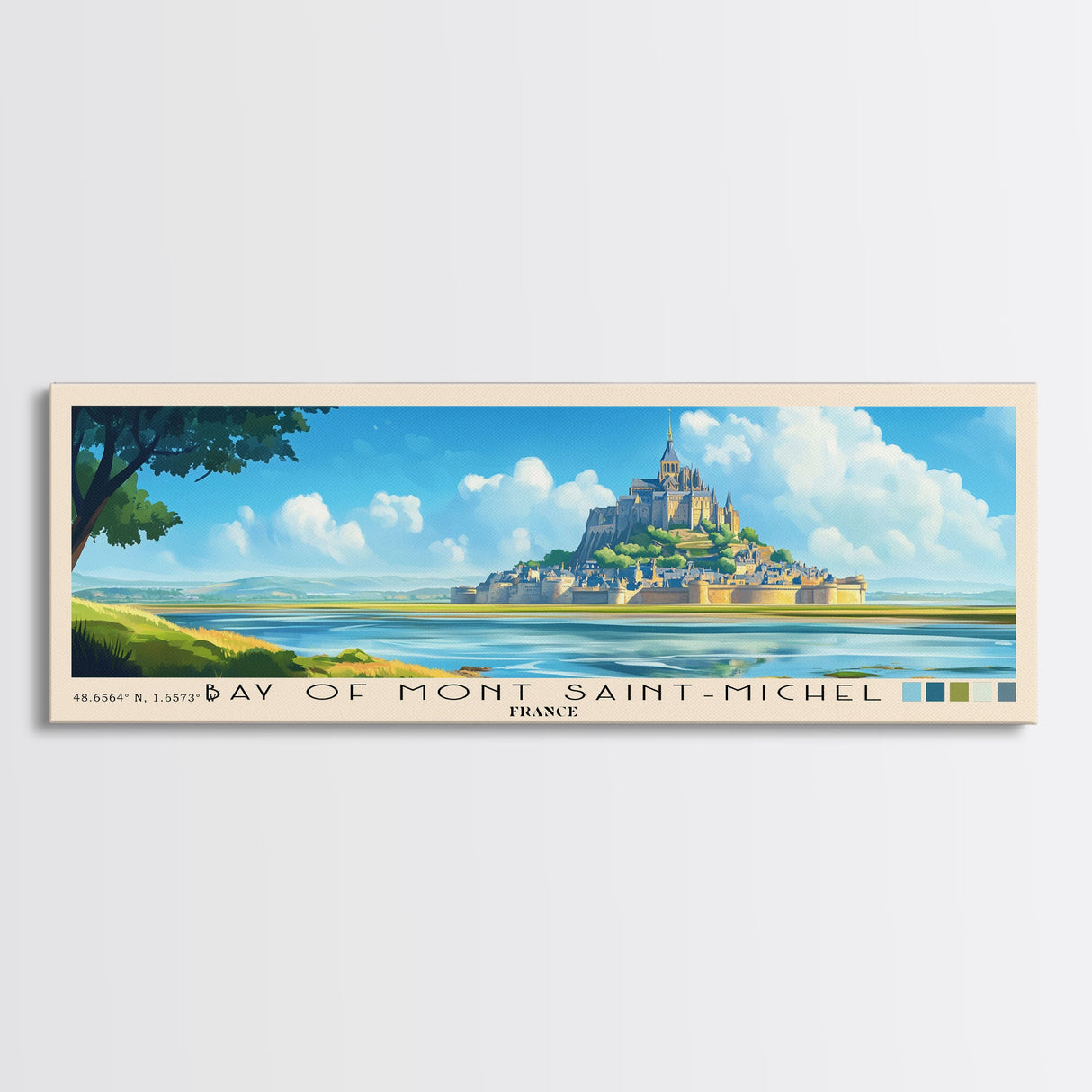 Bay of Mont Saint-Michel, France Panoramic Beach Print, Vacation Gift, France Wall Art, Framed Canvas Print, Framed Beach Painting