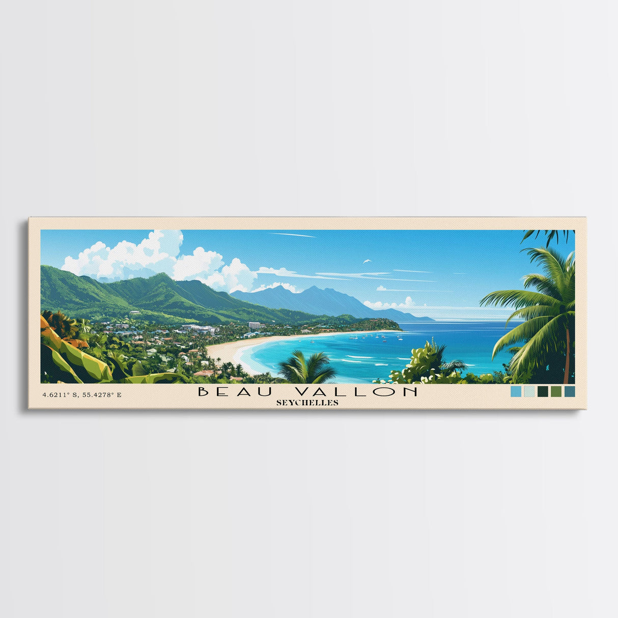 Beau Vallon, Seychelles Panoramic Print, Vacation Gift, Seychelles Wall Art, Vacation Wall Art, Vacatation Memories, Beach Decor, Beach Or Lakehouse Art