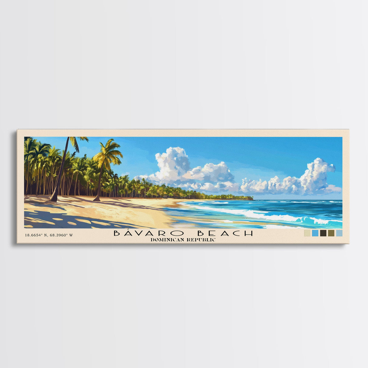 Bávaro Beach, Dominican Republic Panoramic Beach Print, Vacation Gift, Dominican Republic Wall Art, Beach Painting, Beach Decor, Beach Painting