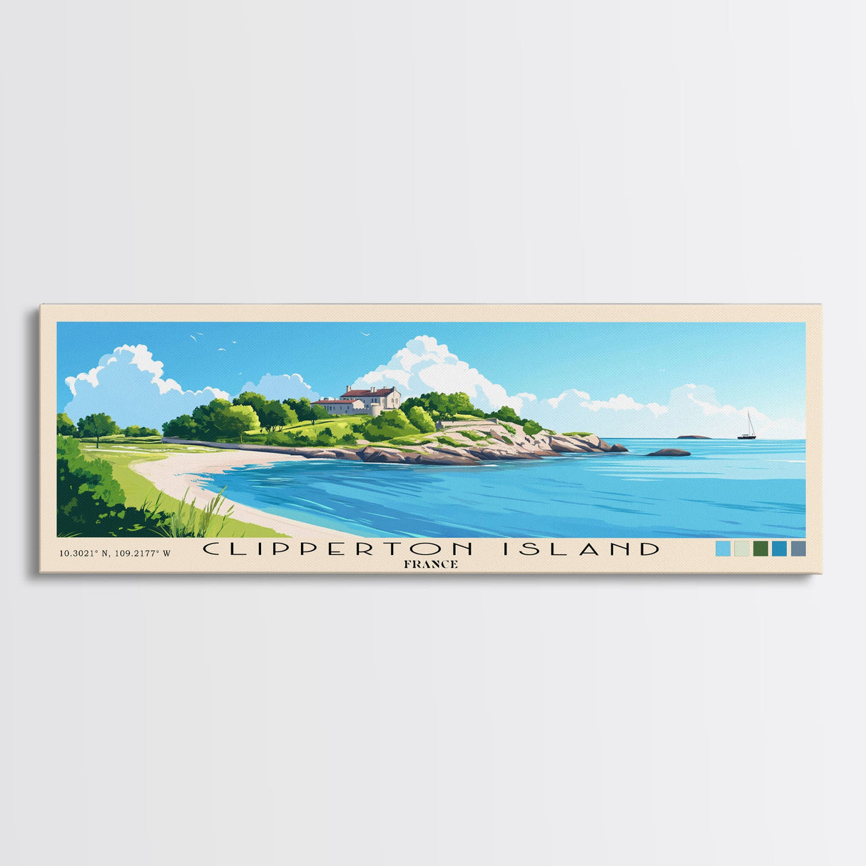 Clipperton Island, France Panoramic Print, Vacation Gift, France Wall Art, Beach Painting, Beach Decor, Large Wall Art, Wood Frame Art