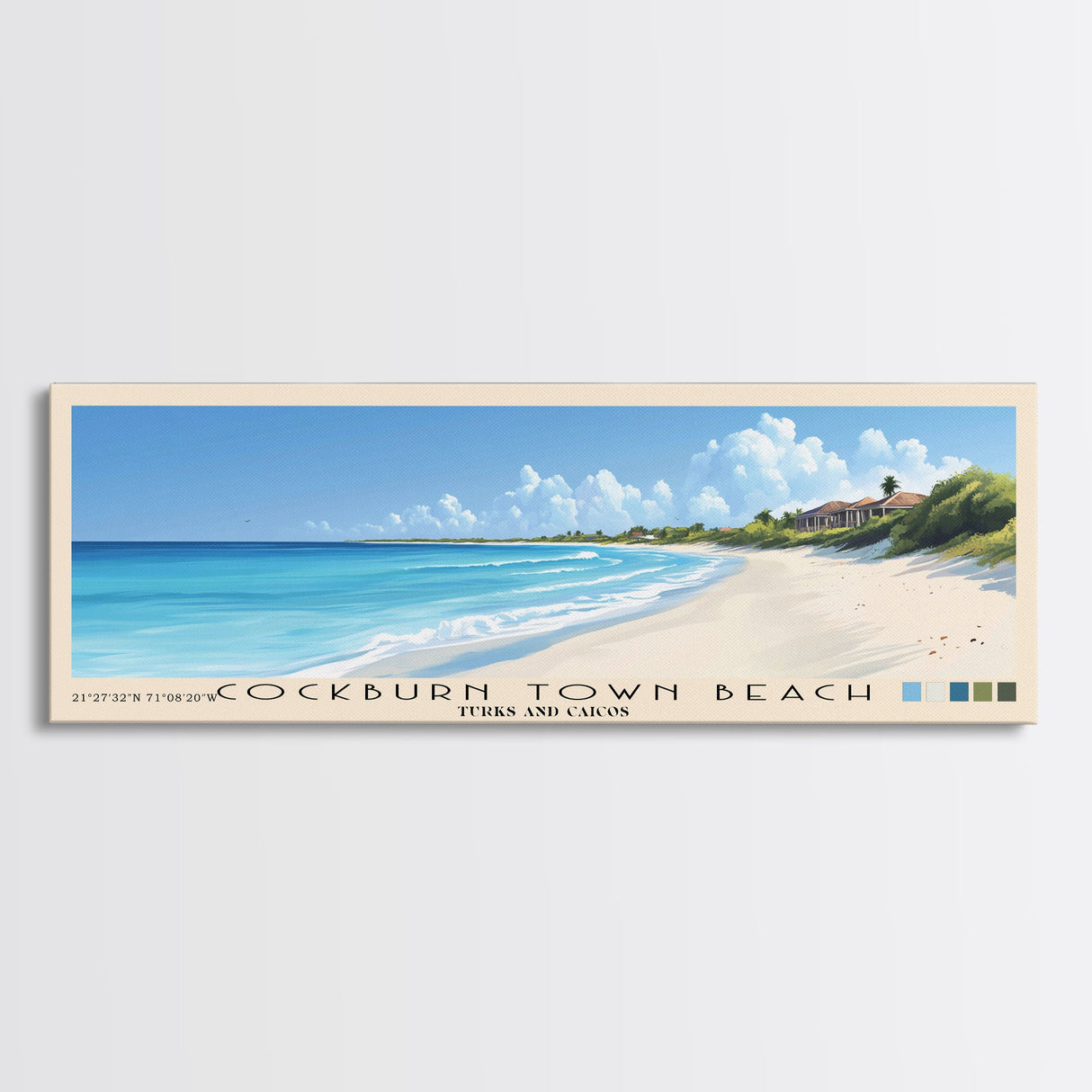 Cockburn Town Beach, Turks and Caicos Panoramic Beach Print, Vacation Gift, Turks and Caicos Wall Art, Beach Painting, Beach Decor, Beach Painting