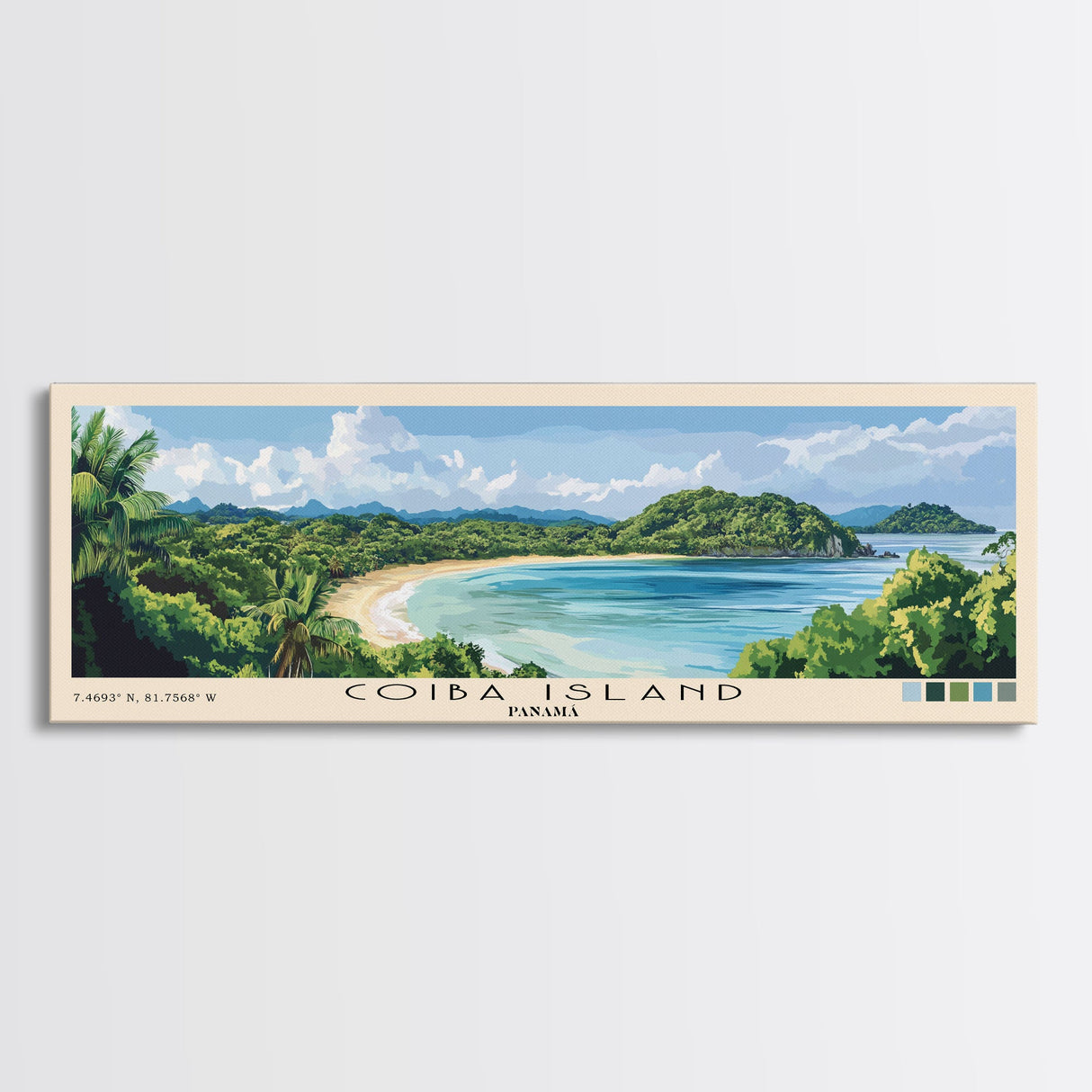 Coiba Island, Panamá Panoramic Beach Print, Vacation Gift, Panamá Wall Art, Beach Painting, Beach Decor, Beach Painting