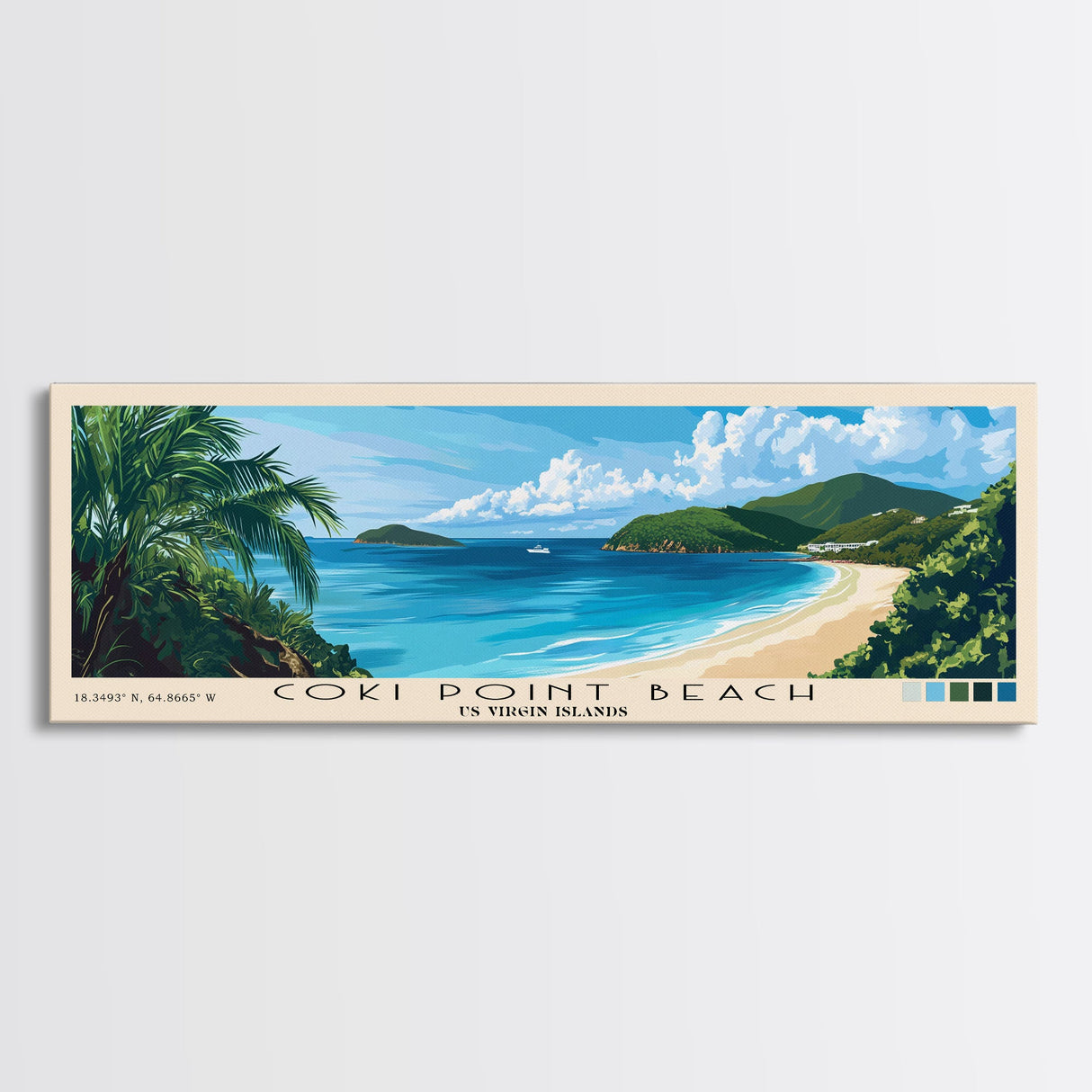 Coki Point Beach, US Virgin islands Panoramic Print, Vacation Gift, US Virgin islands Wall Art, Beach Painting, Beach Decor, Large Wall Art, Wood Frame Art