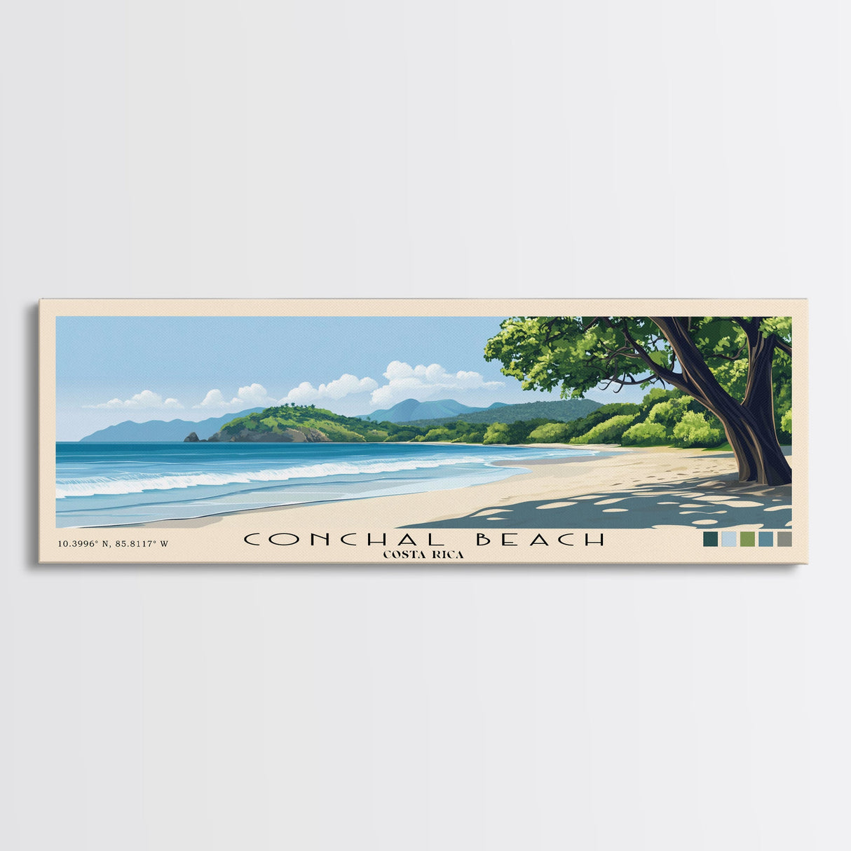 Conchal Beach, Costa Rica Panoramic Print, Vacation Gift, Costa Rica Wall Art, Beach Painting, Beach Decor, Large Wall Art, Wood Frame Art