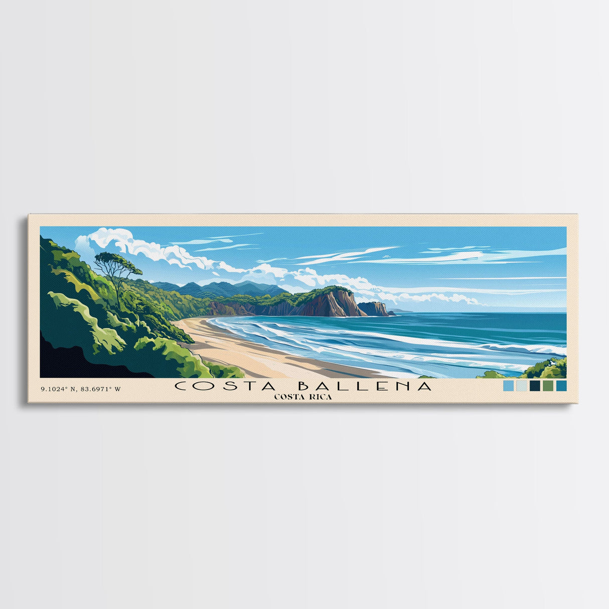 Costa Ballena, Costa Rica Panoramic Beach Print, Vacation Gift, Costa Rica Wall Art, Framed Canvas Print, Framed Beach Painting