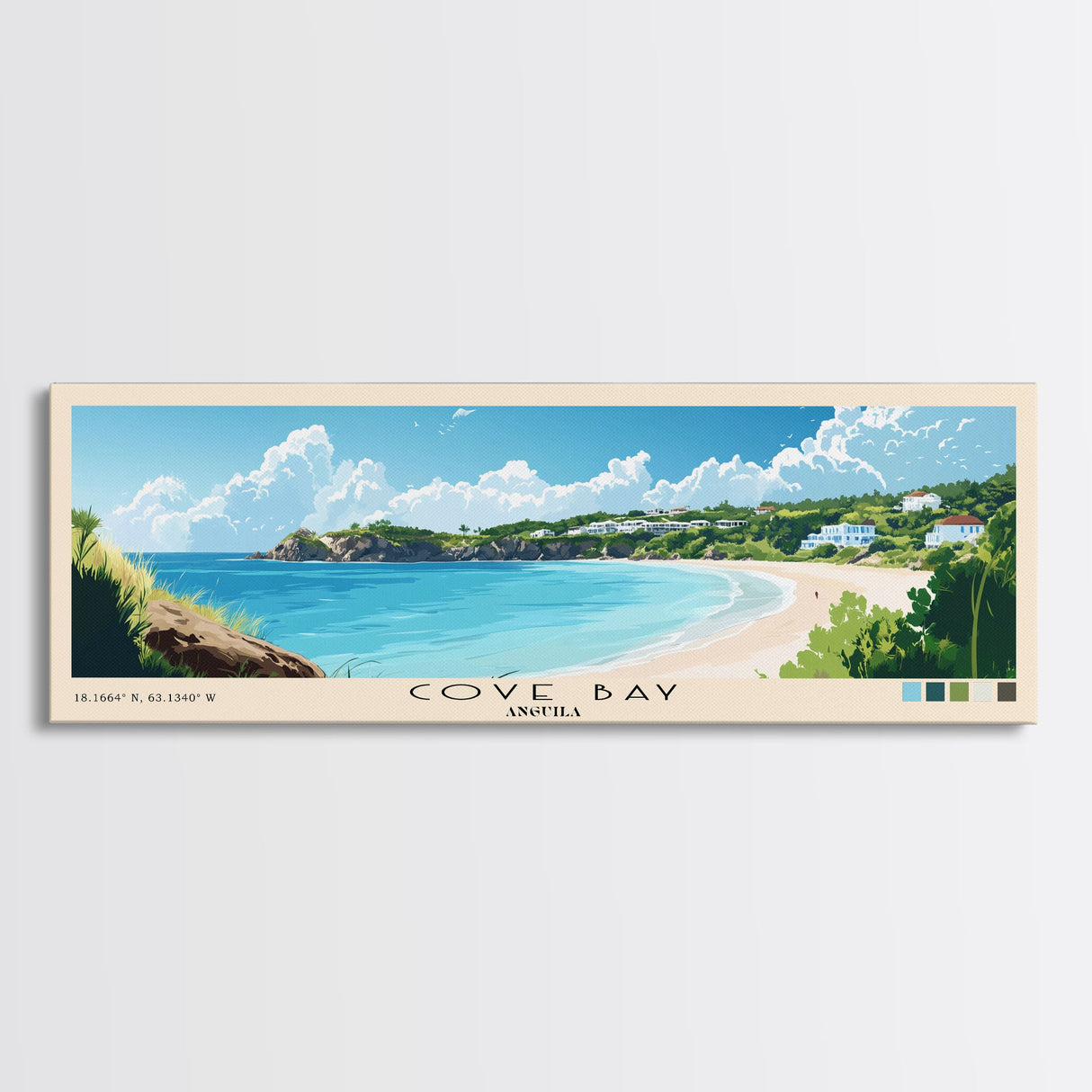 Cove Bay, Anguila Panoramic Beach Print, Vacation Gift, Anguila Wall Art, Framed Canvas Print, Framed Beach Painting