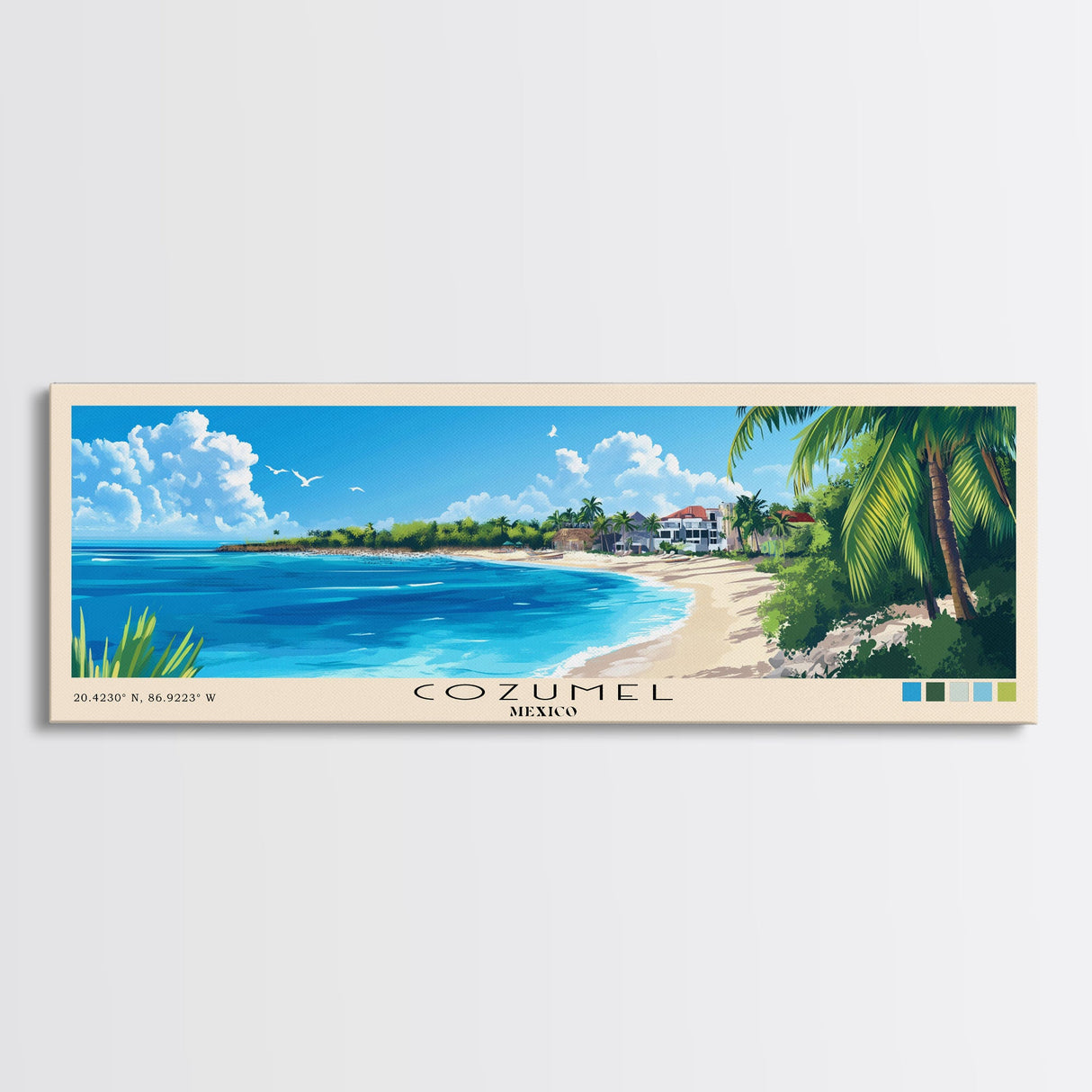 Cozumel, Mexico Panoramic Print, Vacation Gift, Mexico Wall Art, Beach Painting, Beach Decor, Beach Or Lakehouse Art