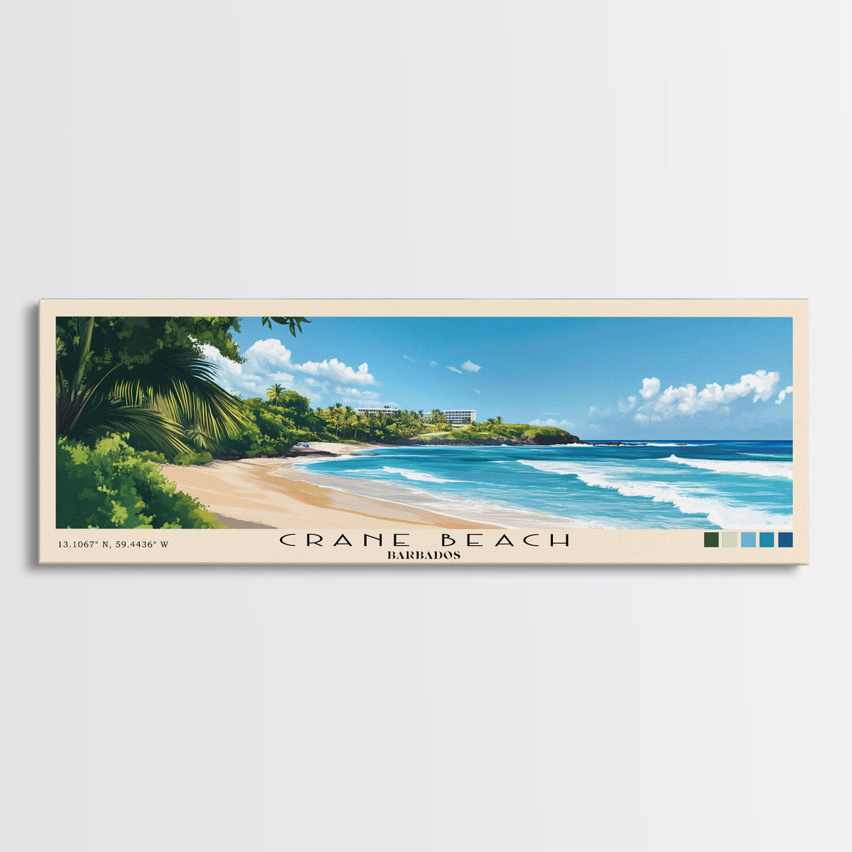 Crane Beach, Barbados Panoramic Beach Print, Vacation Gift, Barbados Wall Art, Beach Painting, Beach Decor, Beach Painting