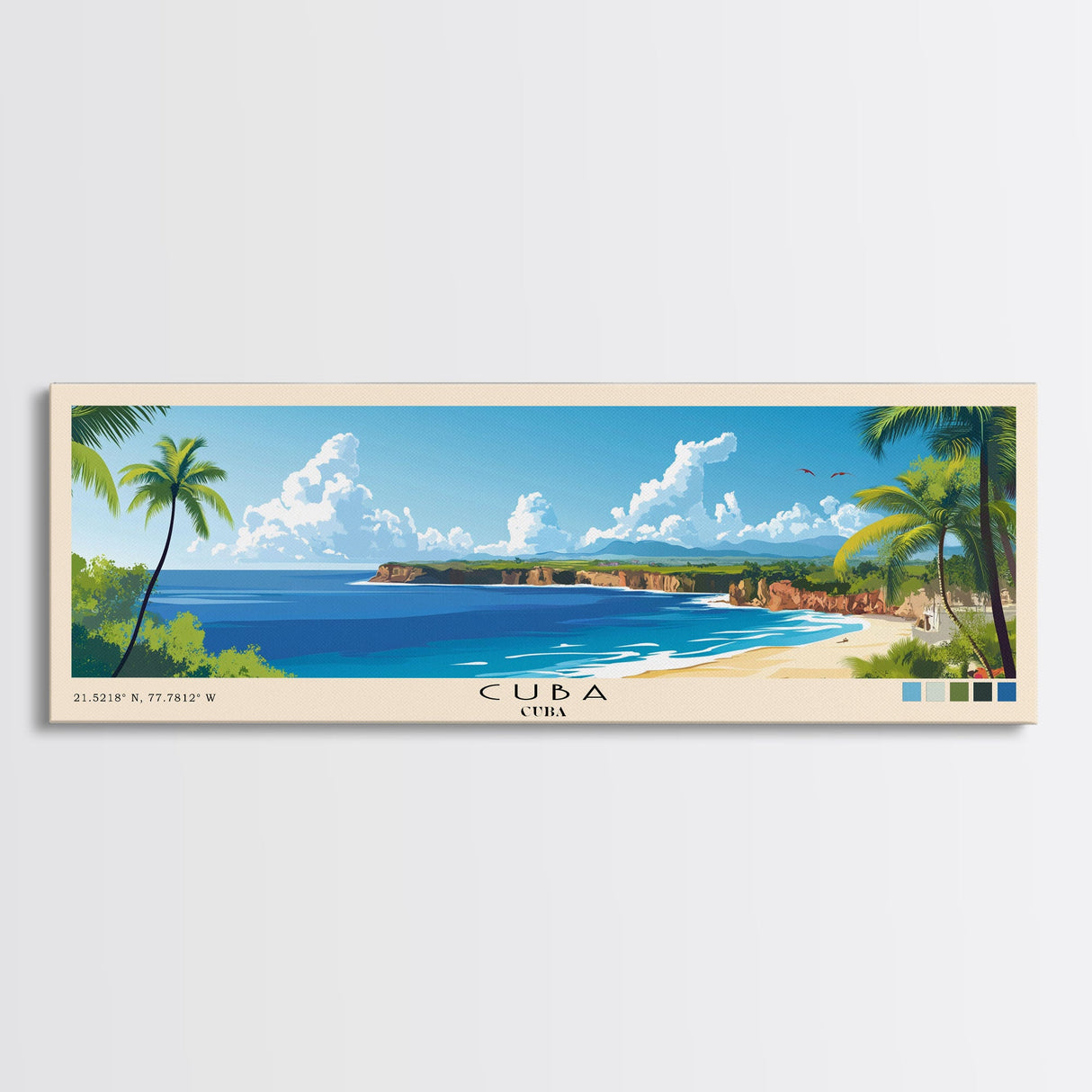 Cuba, Cuba Panoramic Beach Print, Vacation Gift, Cuba Wall Art, Beach Painting, Beach Decor, Beach Painting