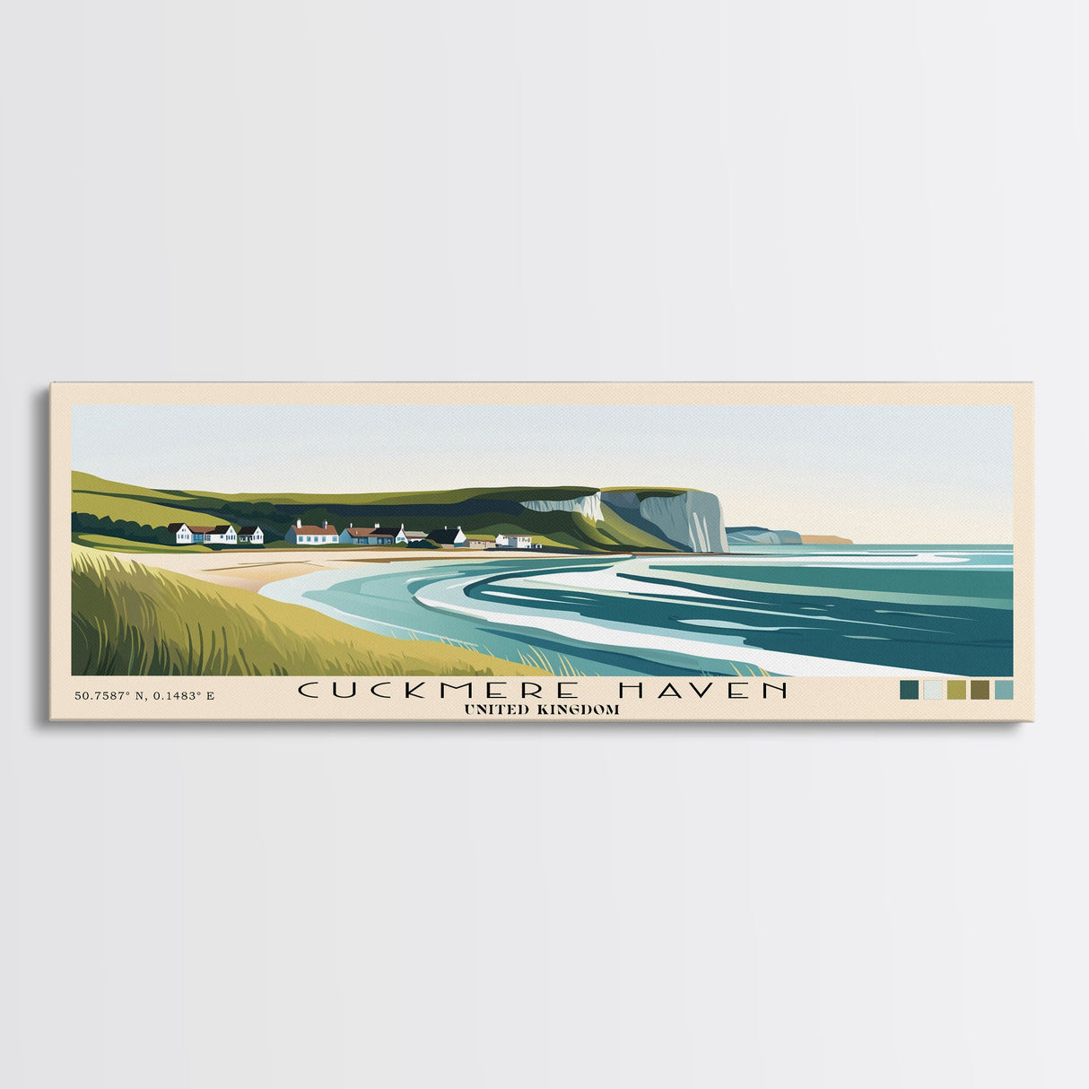 Cuckmere Haven, United Kingdom Panoramic Beach Print, Vacation Gift, United Kingdom Wall Art, Framed Canvas Print, Framed Beach Painting