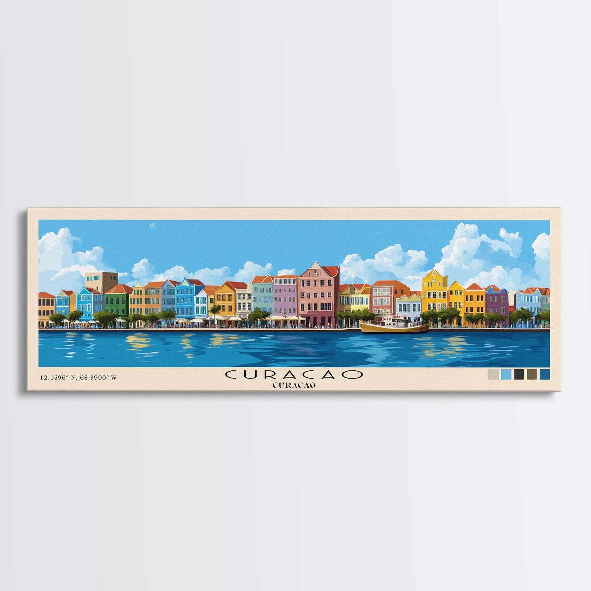 Curacao, Curacao Panoramic Print, Vacation Gift, Curacao Wall Art, Beach Painting, Beach Decor, Beach Or Lakehouse Art