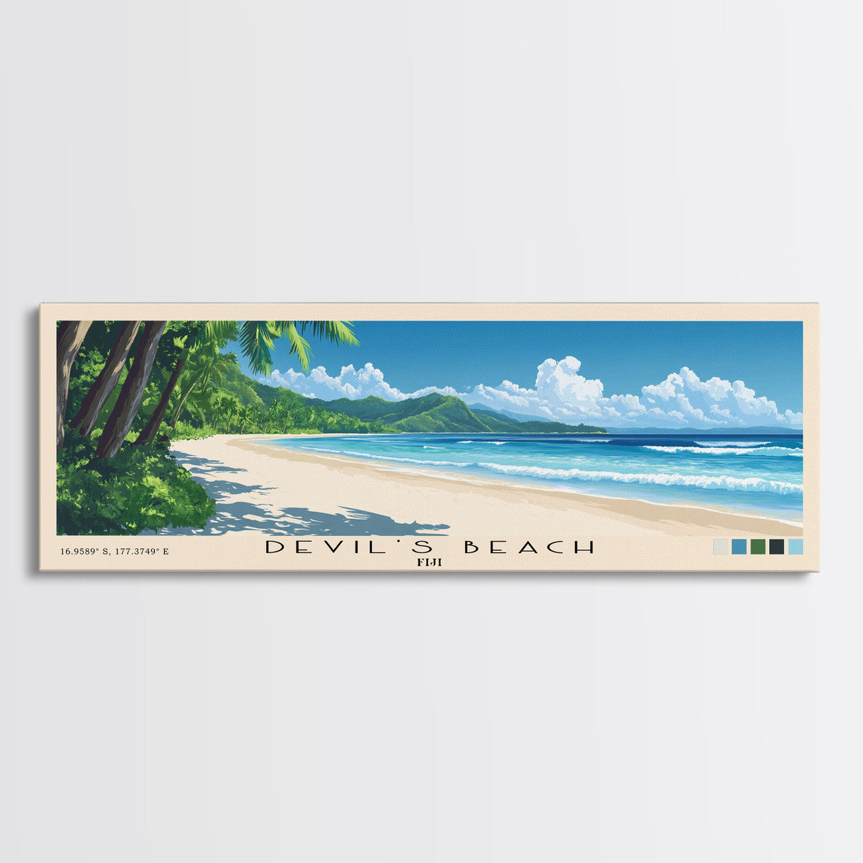 Devil’s Beach, Fiji Panoramic Print, Vacation Gift, Fiji Wall Art, Beach Painting, Beach Decor, Beach Or Lakehouse Art