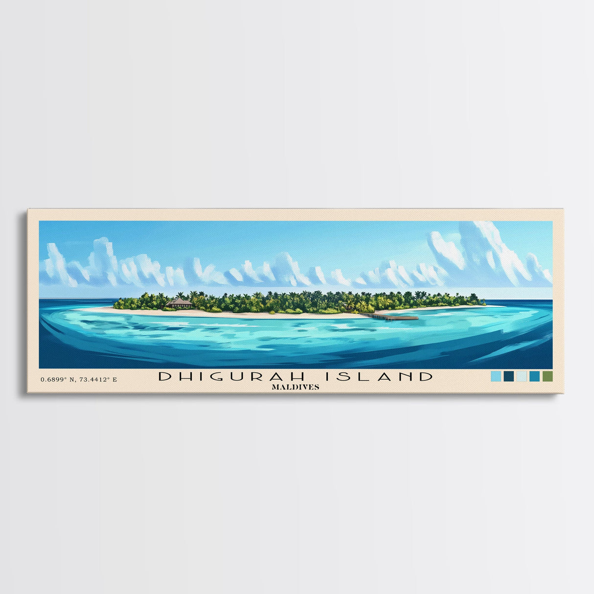 Dhigurah Island, Maldives Panoramic Beach Print, Vacation Gift, Maldives Wall Art, Beach Painting, Beach Decor, Beach Painting