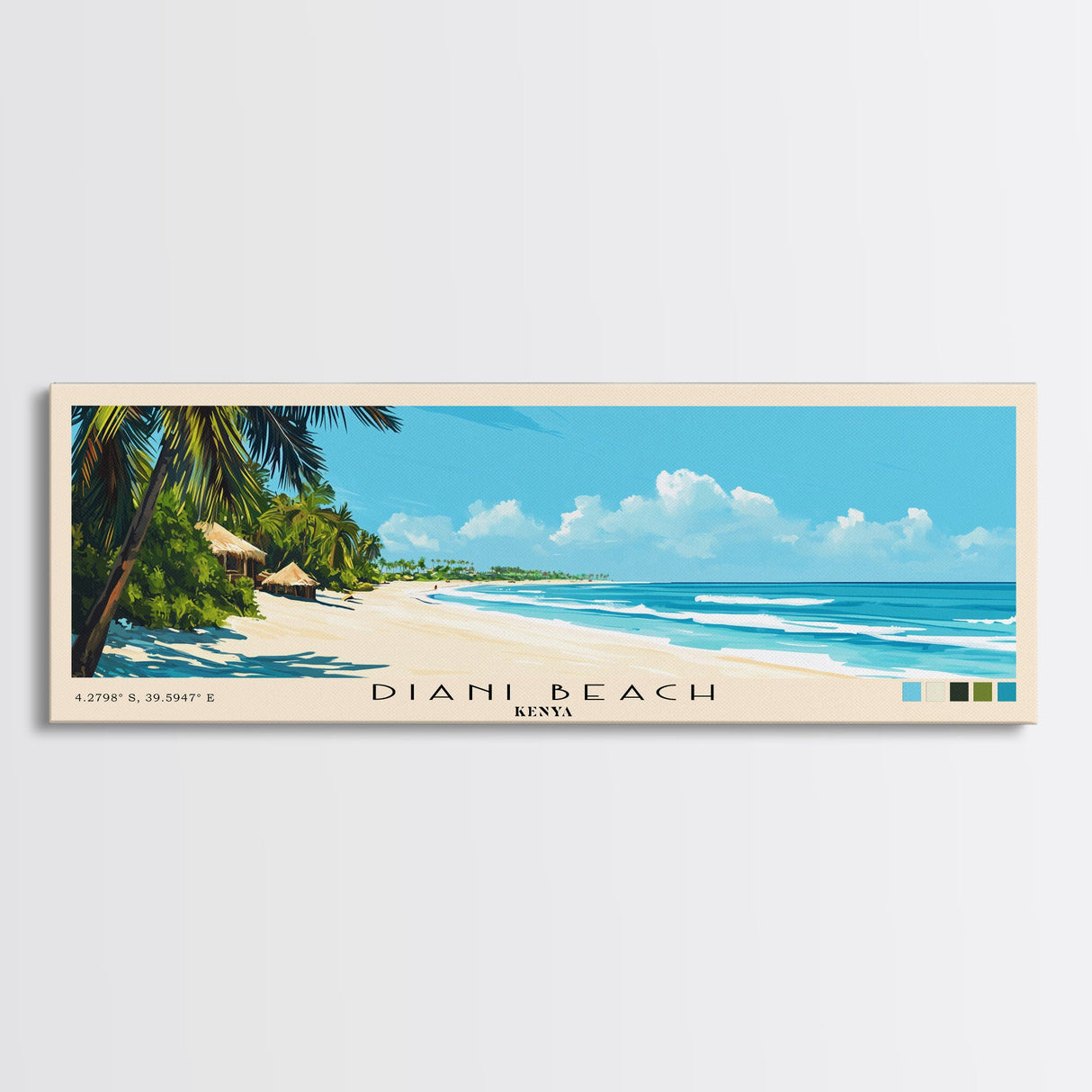 Diani Beach, Kenya Panoramic Print, Vacation Gift, Kenya Wall Art, Beach Painting, Beach Decor, Large Wall Art, Wood Frame Art