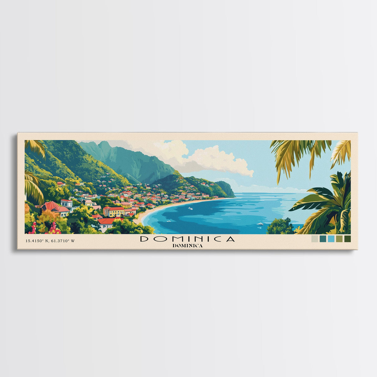 Dominica, Dominica Panoramic Beach Print, Vacation Gift, Dominica Wall Art, Framed Canvas Print, Framed Beach Painting