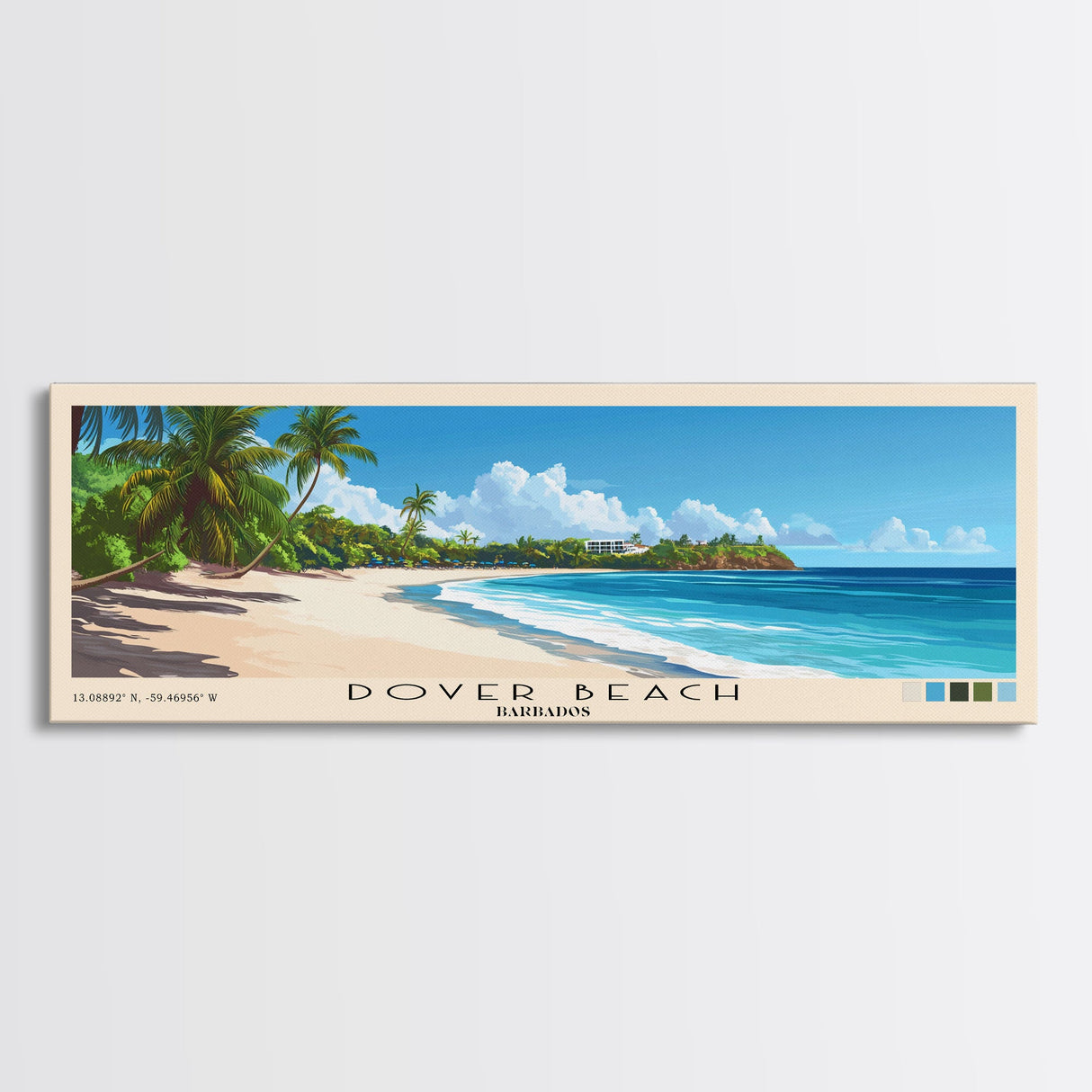 Dover Beach, Barbados Panoramic Print, Vacation Gift, Barbados Wall Art, Beach Painting, Beach Decor, Large Wall Art, Wood Frame Art