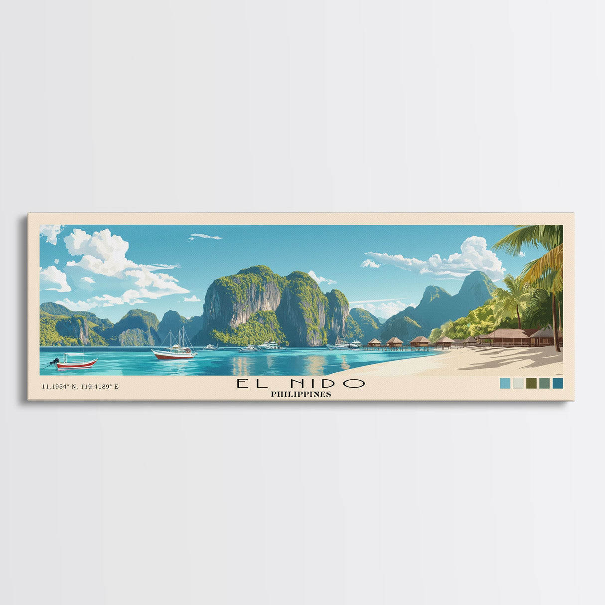 El Nido, Philippines Panoramic Print, Vacation Gift, Philippines Wall Art, Beach Painting, Beach Decor, Large Wall Art, Wood Frame Art