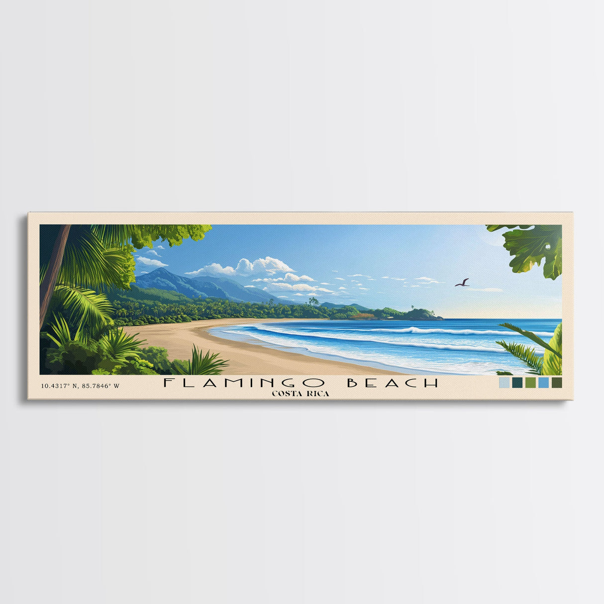 Flamingo Beach, Costa Rica Panoramic Beach Print, Vacation Gift, Costa Rica Wall Art, Framed Canvas Print, Framed Beach Painting