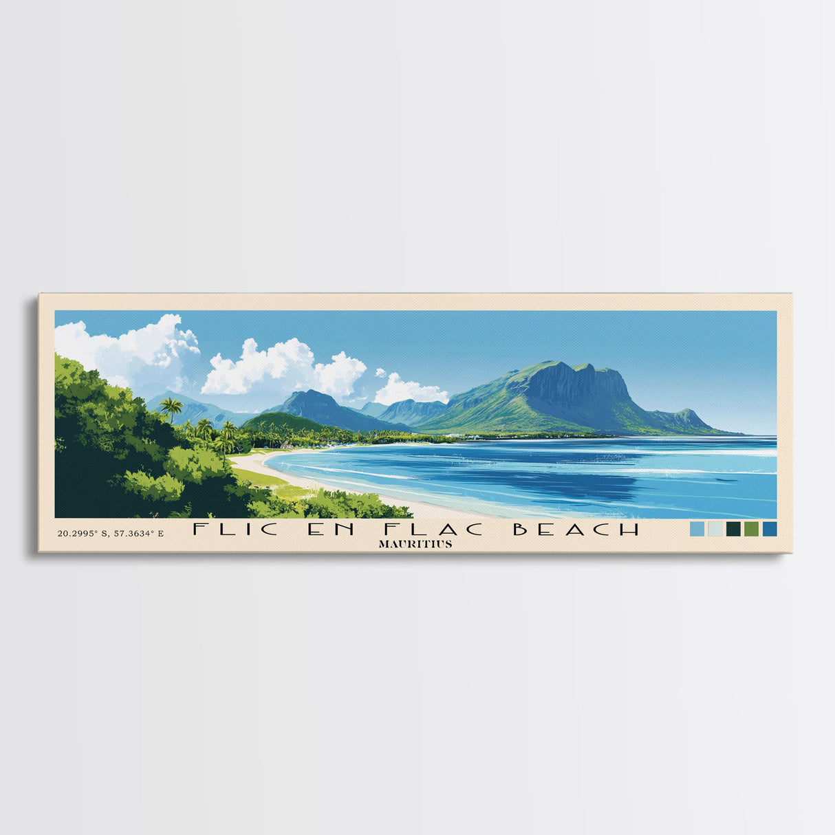 Flic en Flac Beach, Mauritius Panoramic Print, Vacation Gift, Mauritius Wall Art, Beach Painting, Beach Decor, Beach Or Lakehouse Art